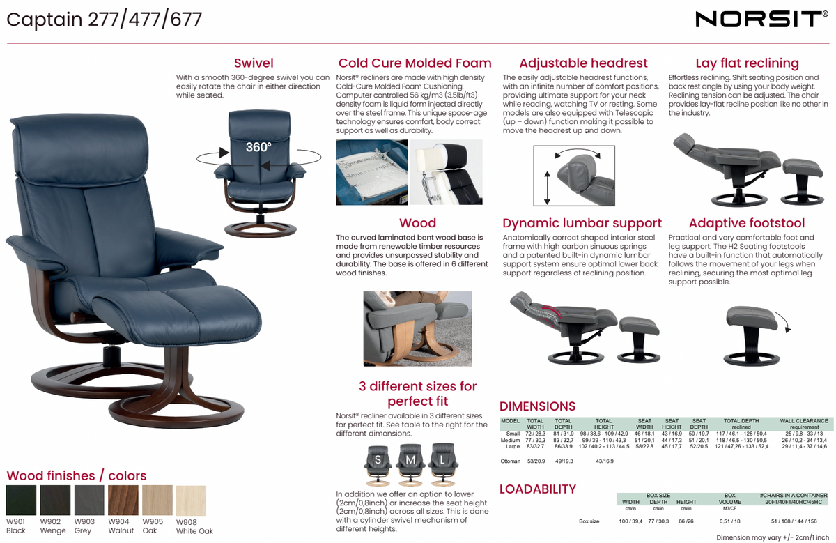 H2 Seating Captain NT477 Medium Recliner With Ottoman
