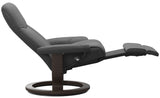 Ekornes Stressless Consul Large Classic Power Recliner With Ottoman - Large Power Leg/Back: Wenge Wood Classic Base; Grey Batick Leather