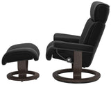Ekornes Stressless Magic Small Classic Recliner with Ottoman Small; Wenge Wood Classic Base; Black Paloma Leather