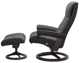 Ekornes View Large Recliner with Ottoman in Rock Paloma Leather, Wenge Wood, and a Matte Black Signature Base