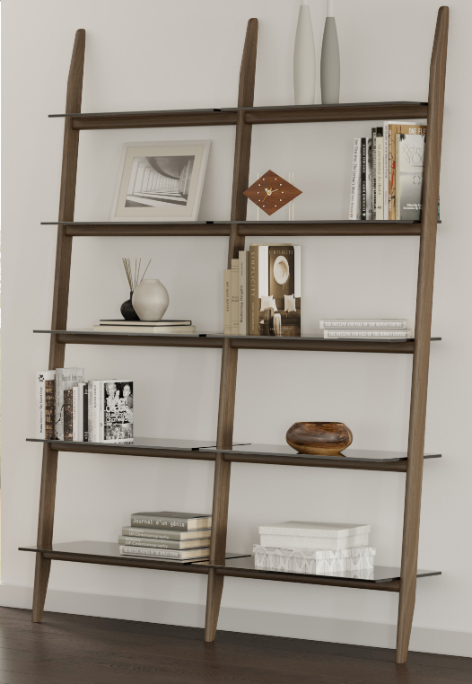 Stiletto Shelving 570022 combines two double-width shelf units to create a 63”/160.5 cm wide system.