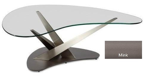 Elite Modern Crystal 2035 Coffee Table in Glass, Powder Coat Legs, and a Mink Lava Base