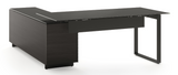 This handsome L-shaped desk provides plenty of workspace and storage, whether placed in a corner or commanding the center of your home office. Highly versatile, the desk can be assembled on either the left or right side while providing equal access to locking drawers and file storage, supplies, a printer, and a CPU unit hidden away behind ventilated louvered doors.