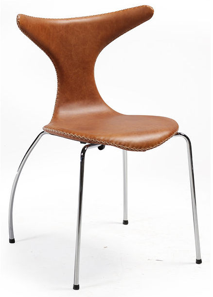 Dan-Form Dolphin Dining Chair in a Brown Leather Seat and Metal Legs