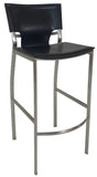Ital Studio Vera Barstool with a Black Leather Seat and Nickel Legs