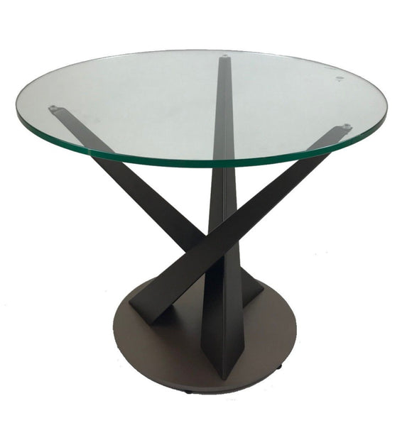 Elite Modern Crystal Round End Table; Powder Coat Mink Lava Glass Top