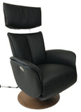 Hjort Knudsen 7068 SlimLine Recliner with a Black Leather Seat and Walnut Base