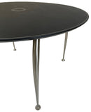 Dan-Form 92-05 Dining Table with a Black Top w/ White Stitching and Steel Legs
