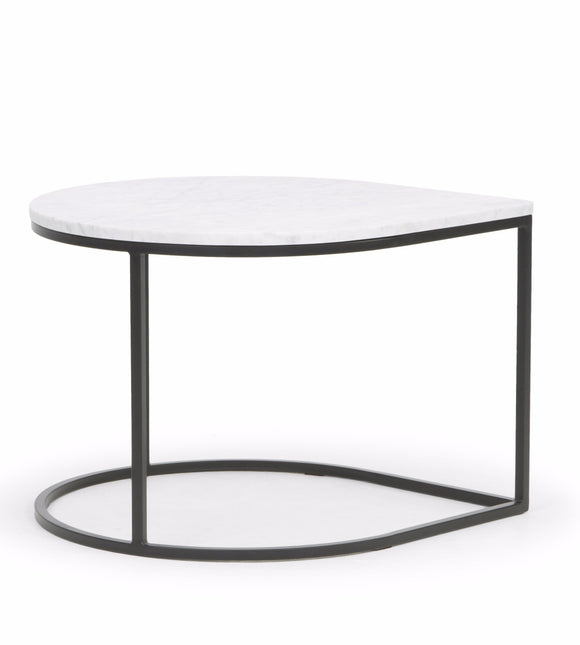 Scandinavian Design Drop Coffee Table with a White Marble Top and Steel Legs