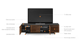 Perfectly sized for home theater systems with a large television, this modern TV stand and entertainment center packs a ton of innovative features into its low profile design, including an integrated soundbar shelf, remote-friendly and acoustically-transparent louvered doors, built-in cable management, adjustable shelves, hidden wheels, rear access panels and an unbelievably soft and durable satin-etched glass top. Part of the award-winning Corridor Media Collection.