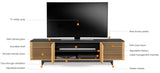 BDI Furniture Corridor 8173 TV Stand in Charcoal Wood, Micro-etched Glass Top And Black Steel Legs