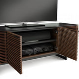 BDI Furniture Corridor 8179 TV Stand in Chocolate Walnut, Black Micro-Etched Glass Top and Steel Legs