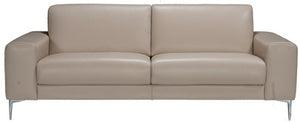 Sofa: Full Grain Italian Leather Sabbia (Sand) 35601; Polished Stainless Steel Legs