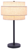 Contemporary table lamp design with sleek black metal finish and layered shade design for added depth and texture.