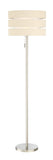 Floor lamp with a white shade and metal base