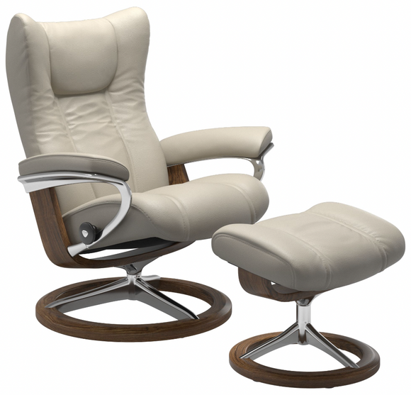 Ekornes Stressless Wing Large Signature Polished Aluminum Velaro Leather *Quick Ship*