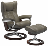 Ekornes Stressless Wing Large Signature Polished Aluminum Velaro Leather *Quick Ship*