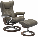 Ekornes Stressless Wing Large Signature Polished Aluminum Velaro Leather *Quick Ship*