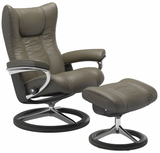 Ekornes Stressless Wing Medium Signature Polished Aluminum Velaro Leather *Quick Ship*