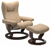 Beige recliner chair with ottoman 