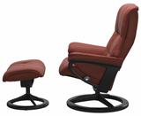 Dark Henna leather recliner chair with ottoman 