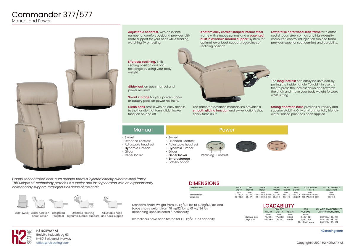 H2 Seating Commander 377 Standard Recliner With Ottoman