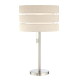 Table lamp with beige shade and metallic base