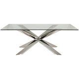 Star Mantis Dining Table with a Glass Top and Stainless Steel Base