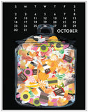 The 2022 Linnea Poster Calendar With Art By: Johanna Riley  Twelve 11x14" posters to hang on the wall... One for each month... Art for each month! OCTOBER:   This is the jar of rejected Halloween candy. Nobody wants circus peanuts or candy corn. Except Linnea, who loved candy corn.