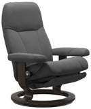 Ekornes Stressless Consul Large Classic Power Recliner With Ottoman - Large Power Leg/Back: Wenge Wood Classic Base; Grey Batick Leather
