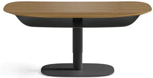 Easily transition from relaxation to work and then back again with the highly versatile Soma height-adjustable table. Contoured edges, open storage, and sturdy support make this coffee table at home in any living space. With the touch of a lever, the Soma coffee table surface glides up and down on its pneumatic column, settling in at the ideal height whether you are kicking up your feet or eating in front of the TV.