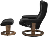 Ekornes Stressless Wing Small Classic Recliner with Ottoman Small: Walnut Wood Classic Base; Black Paloma Leather