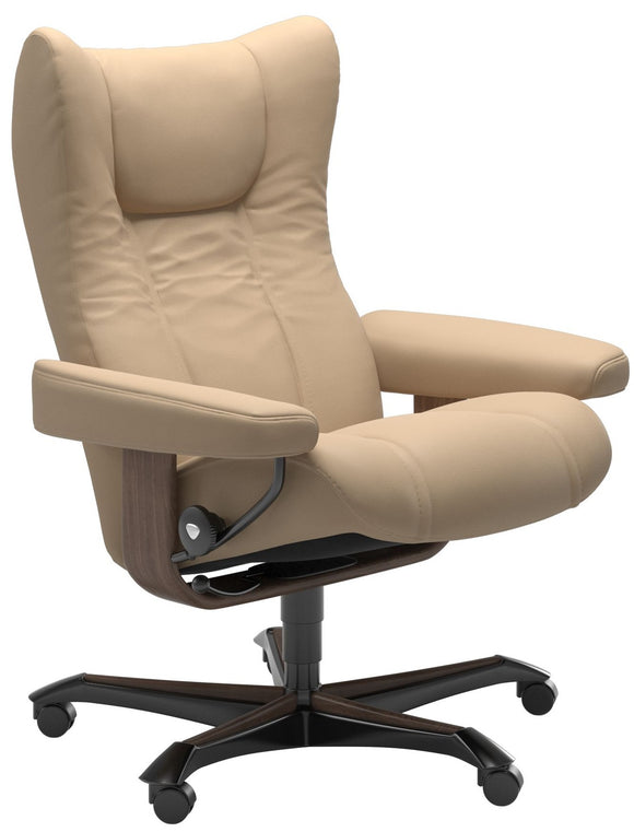Ekornes Stressless Wing Office Chair Office Chair Medium: Walnut Wood; Beige Leather