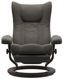 Ekornes Stressless Wing Large Classic Power Recliner With Ottoman Large Power Leg/Back: Wenge Wood Classic Base; Metal Grey Paloma Leather