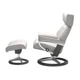 Ekornes Stressless Skyline Recliner with Ottoman in Snow Batick Leather and Grey Wood Signature Base