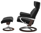 Ekornes Stressless Skyline Recliner with Ottoman in Black Paloma Leather and Walnut Wood Signature Base
