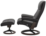 Ekornes View Medium Recliner with Ottoman in a Rock Paloma Leather with a Wenge Wood Signature Base