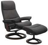 Ekornes View Medium Recliner with Ottoman in a Rock Paloma Leather with a Wenge Wood Signature Base