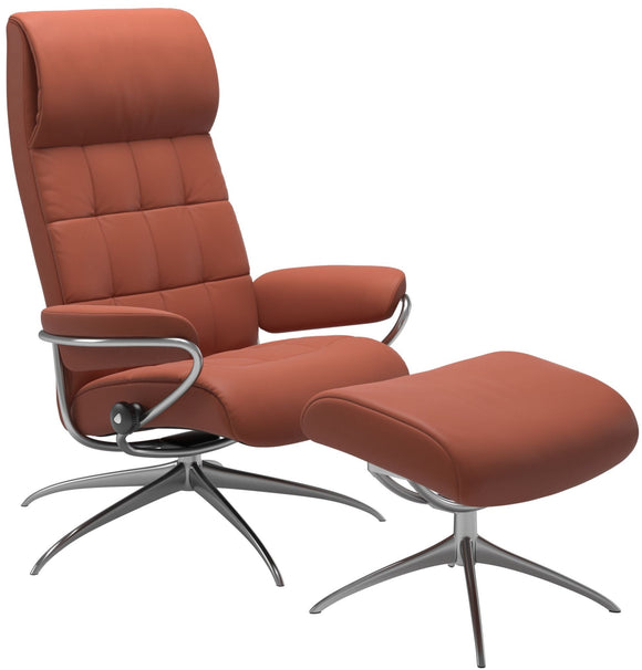 Ekornes Stressless London High Back Recliner with Ottoman High Back; Steel Base; Henna Paloma Leather