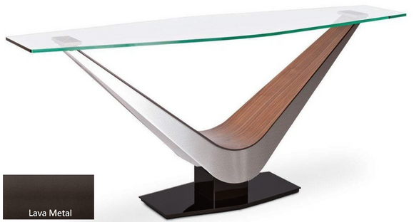 Elite Modern Victor 2022 Console Table with a Glass Table, Walnut Arms and a Lava Metal Base