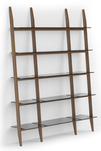 Stiletto Shelving 570121 combines two single-width shelf units with a double-width shelf unit to create a 66”/168.5 cm wide system.