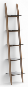 A narrow single ladder shelf that makes excellent use of vertical space with sleek grey glass shelves for open storage and display, perfect for tight or limited spaces where extra storage is needed.