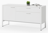 The Linea multifunction cabinet comes packed with features, including a top supply drawer and a lateral file drawer—both of which can be secured with a single lock—and a versatile push-to-open printer, shredder, or storage tray. A removable rear access panel behind the printer compartment can also be left off for large printers. This all-purpose piece looks great in a home office or anywhere a versatile and modern storage solution is needed.
