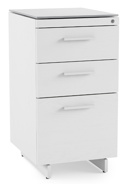 For secure storage with beautiful satin white styling, the Centro 6414 is a locking file cabinet with ample space for all of your office storage needs. This elegant file cabinet contains a file drawer as well as two additional storage drawers, topped with unbelievable soft and highly durable grey satin-etched glass that resists dings, scratches, and fingerprints.