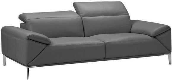 Sofa: Full Grain Italian Leather Dark Grey 35607; Light Grey Contrast Stitch; Polished Stainless Steel Legs
