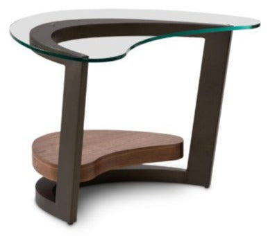 Elite Modern Maui End Table with a Glass Top, Lava Metal and Walnut Wood
