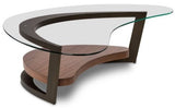 Elite Modern Maui Coffee Table with a Glass Top, Lava Metal and Walnut Wood