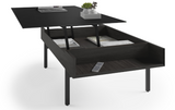 Ready to give any occasion a lift, the Reveal coffee table’s top glides to a comfortable height for seated use. Whether used for working from the sofa or enjoying snacks in front of the TV, the satin-etched glass top provides a comfortable surface. Lower compartments keep stored items within convenient reach. The partnering side table features three levels of storage.
