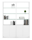 The Linea 580022 pre-configured shelf system provides ample open display space, along with enclosed storage. Ideal for the living room, home office, or as an attractive room divider. Linea Shelving 580022 combines two double-width shelf units to create a system that is 64.5”/163.5 cm wide.
