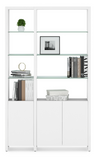 The Linea 580012 pre-configured shelf system provides ample open and enclosed storage within a slim footprint. Ideal for the living room, home office, or as an attractive room divider. The Linea 580012 combines double and single shelf units to create a system that is 49.75”/126 cm wide.